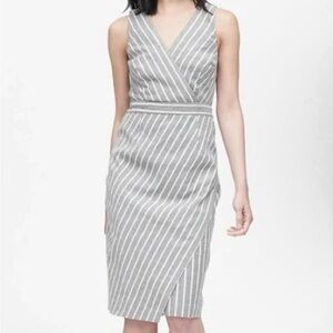 Banana Republic Gray and White Striped Midi Dress